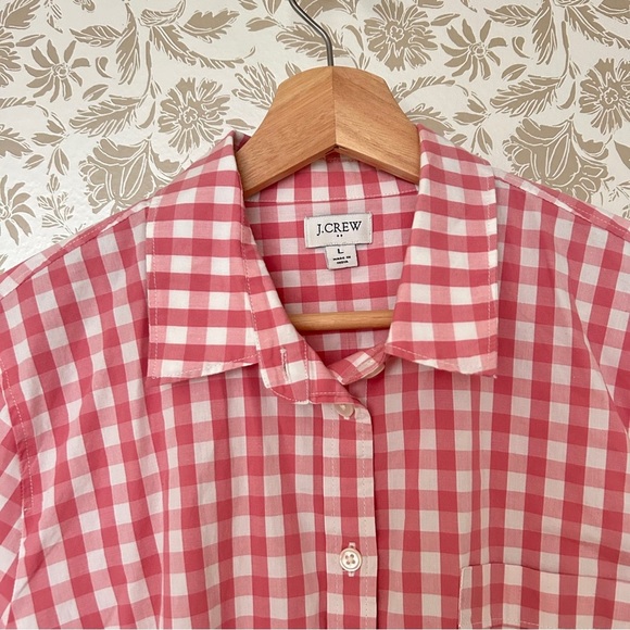 J.Crew Pink Gingham Button-Up Shirt | Size Large | Cotton Blend - Picture 4 of 8